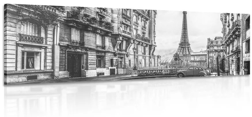 Tablou priveliște a Parisului dintr-o străduță simplă alb-negru