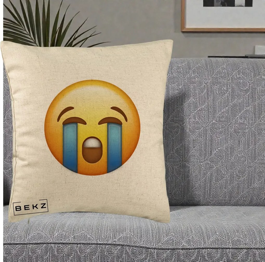 Perna Decorativa Emoji Plange, 40x40 cm, Bej, Husa Detasabila, Perna Inclusa, BEKZ®