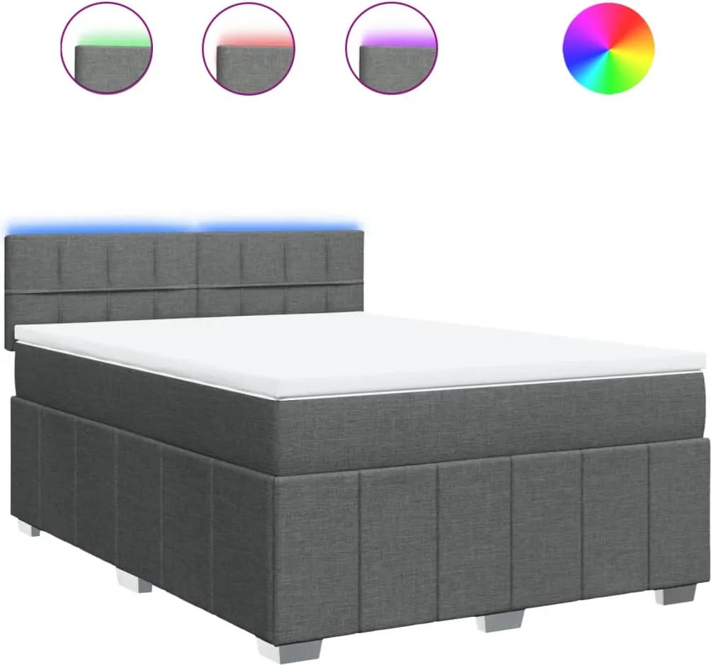 vidaXL Pat continental cu saltea, gri închis, 160x200 cm, țesătură