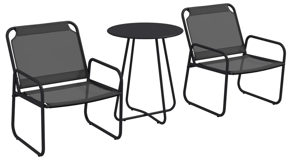 Outsunny Set de gradina 3 piese, salon de gradina, 2 scaune 1 masa rotunda, otel si tesatura mesh, gri | Aosom Romania