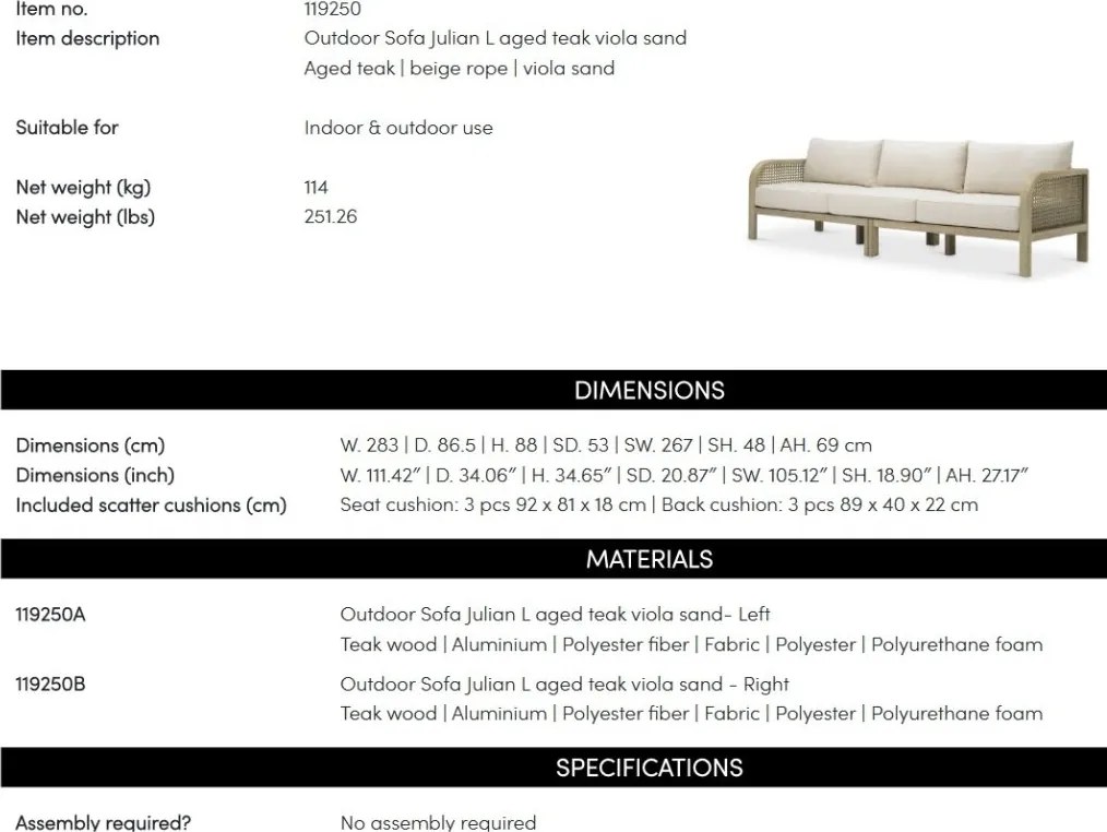 Canapea LUX Pentru Exterior, Gradina sau Terasa, Julian L