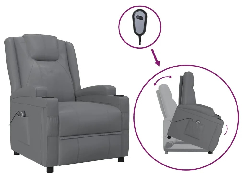 3124571 vidaXL Fotoliu cu ridicare, gri, piele ecologică