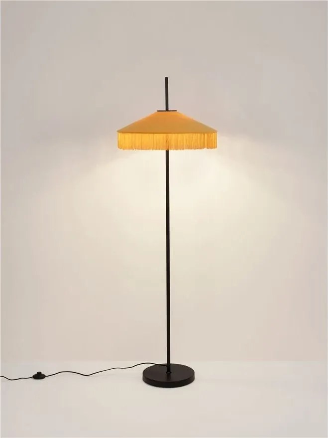 Lampadar cu abajur din catifea si franjuri galben mustar VELVY