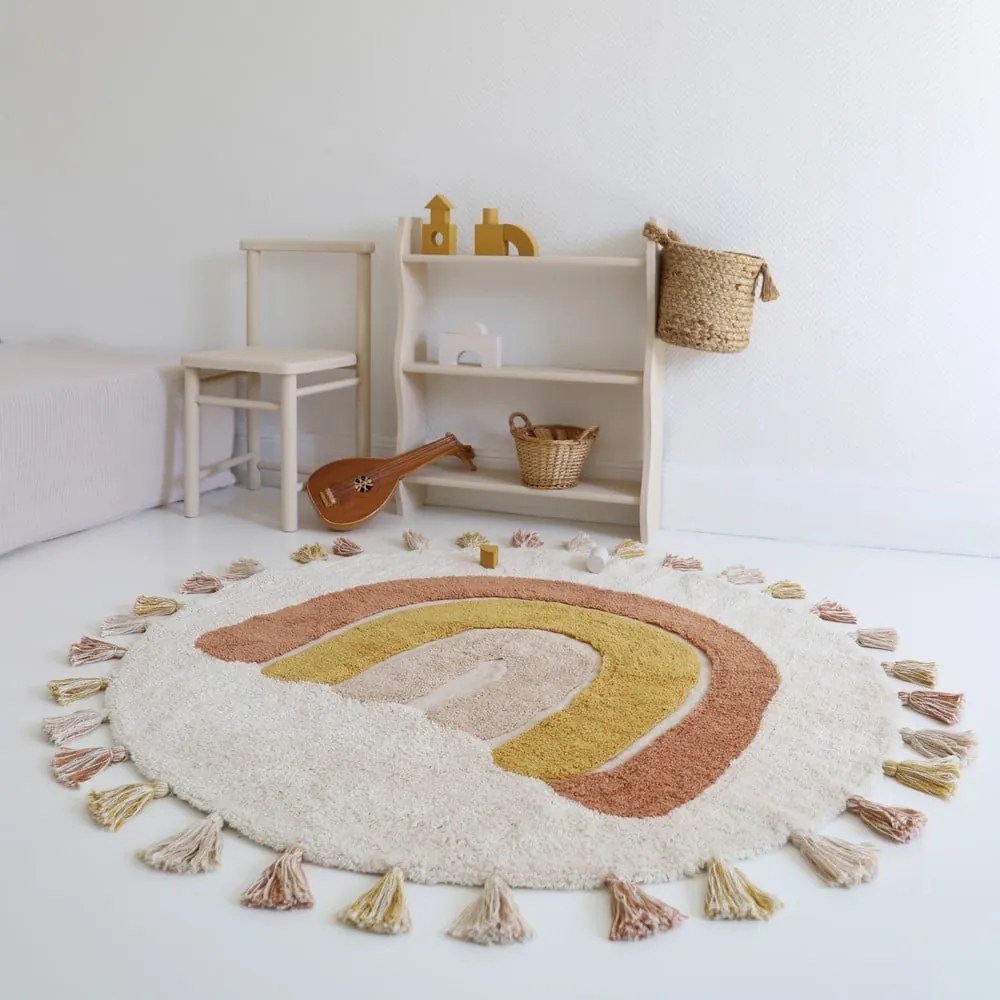 Covor pentru copii cărămiziu crem lavabil țesut manual din bumbac ø110 cm Rainbow Toffee – Nattiot