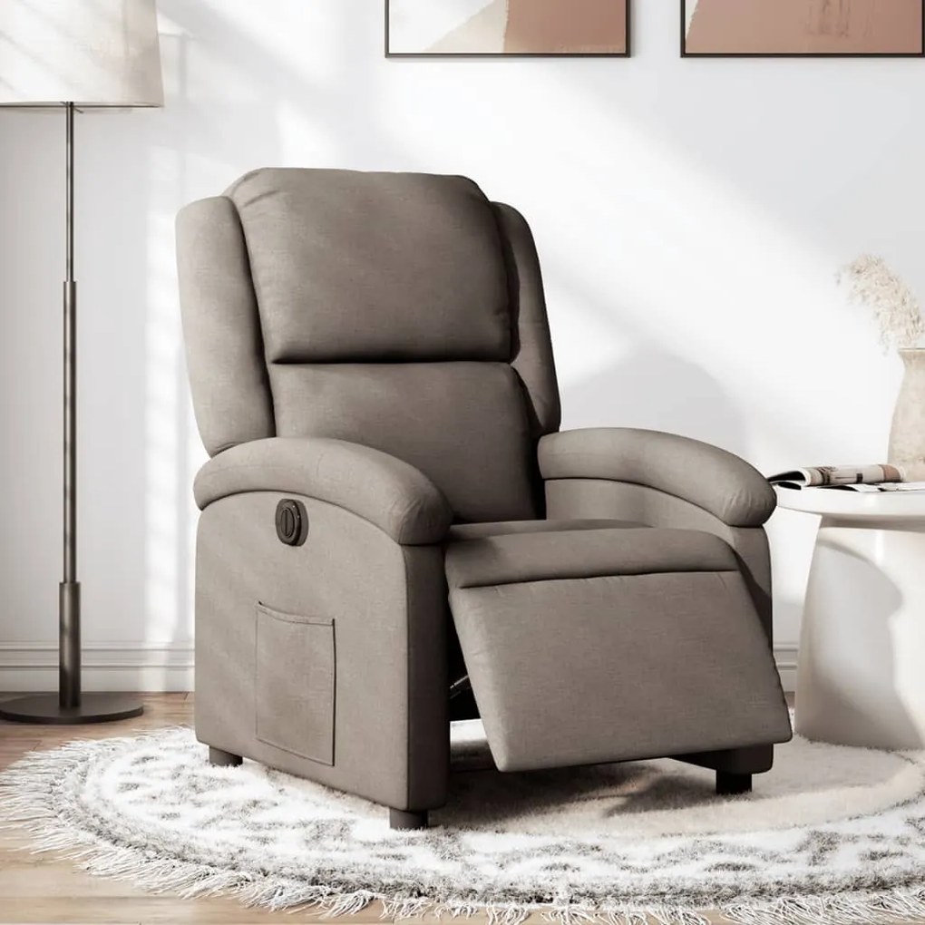 vidaXL Fotoliu rabatabil electric, gri taupe, material textil