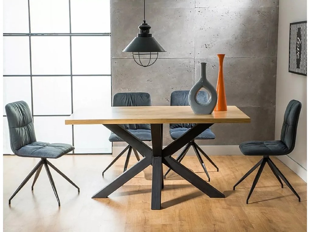 Masa de dining neagra cu blat din stejar CROSS 150x90