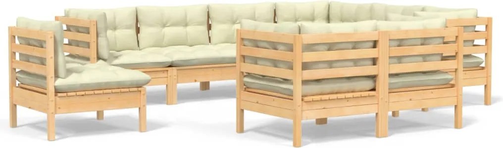 vidaXL Set mobilier grădină cu perne crem, 9 piese, lemn masiv de pin