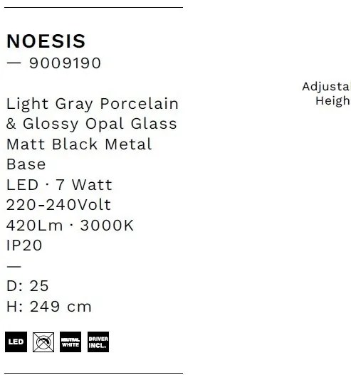 Pendul LED decorativ portelan gri, sticla alb, NOESIS
