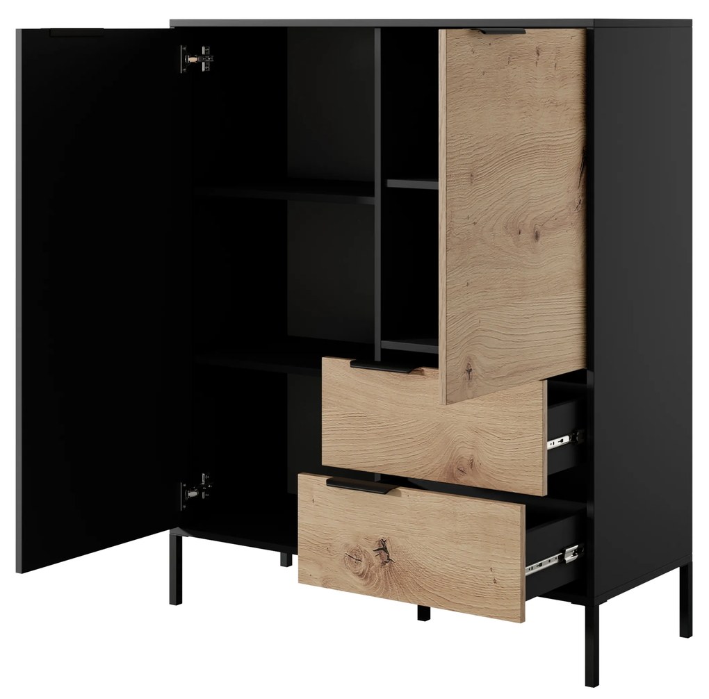 Comodă Rastafa 2D2S (Stejar artisan + Negru). 1071378