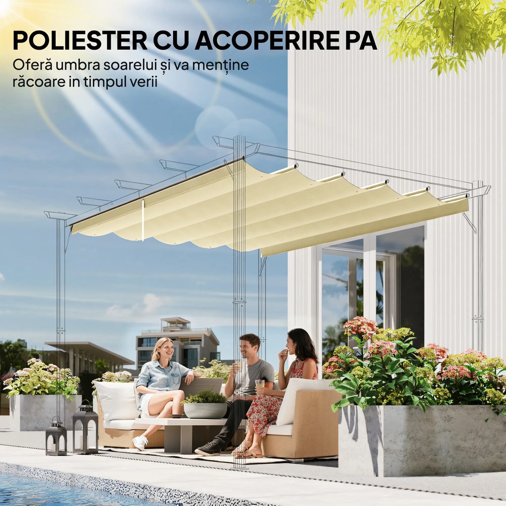 Outsunny Copertină de Schimb pentru Pergolă de Grădină cu 10 Orificii de Drenaj, Acoperire din Poliester, 250x255 cm, Gri | Aosom Romania