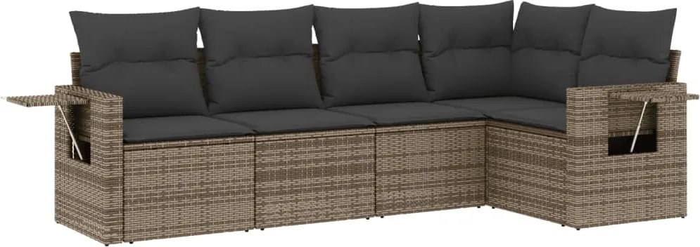 vidaXL Set canapea de grădină cu perne, 5 piese, gri, poliratan