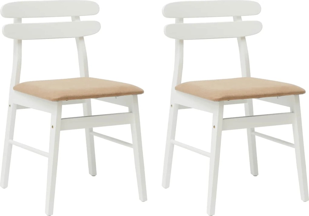 vidaXL Scaun de sufragerie 2 pcs Alb și maro Lemn Solid de Cauciuc