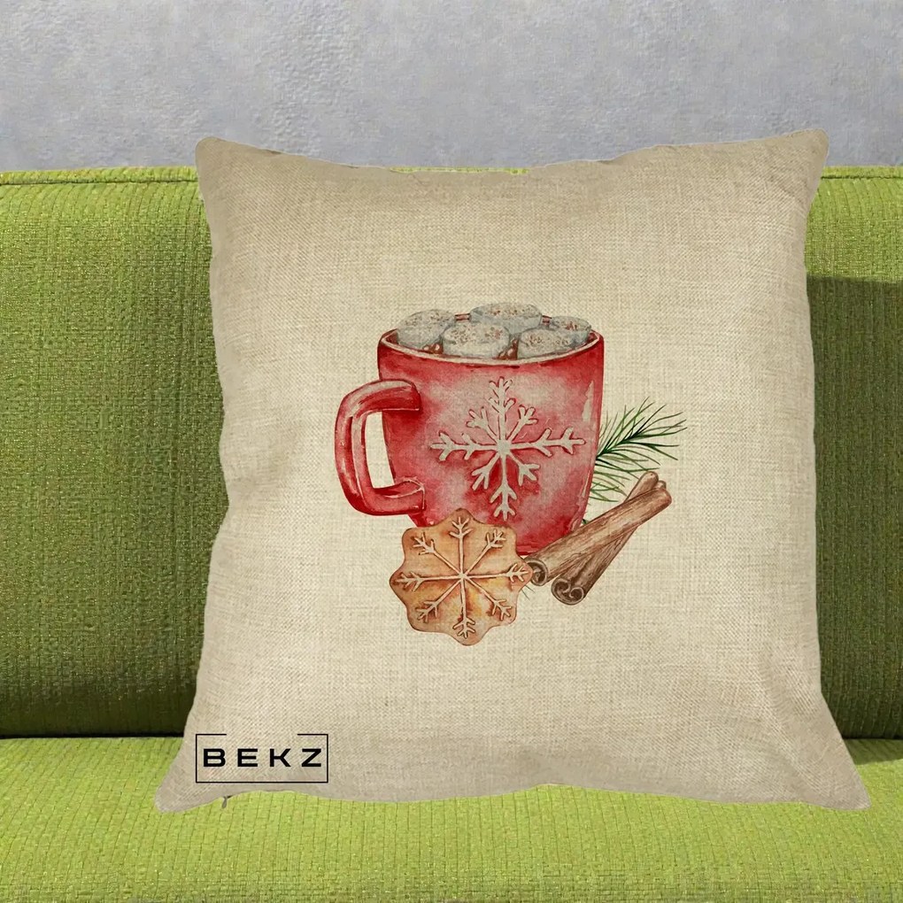 Perna Decorativa Cacao de Iarna cu Biscuit, 40x40 cm, Crem, Husa Detasabila, Perna Inclusa, BEKZ®