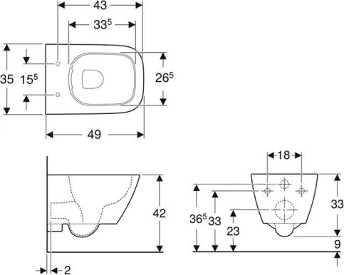 Geberit 500.379.01.1 - Vas WC suspendat Rimfree Smyle Square, ceramică / albă