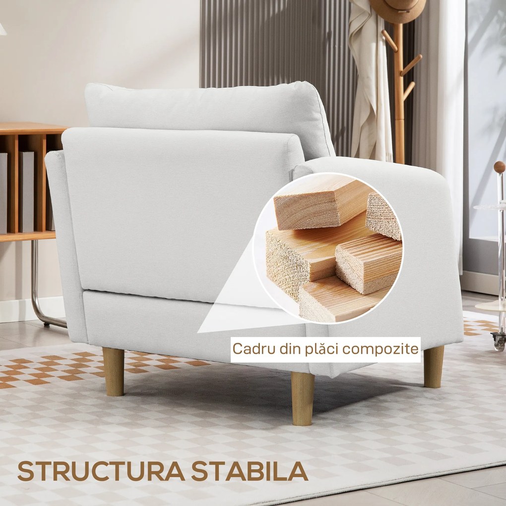 HOMCOM Fotoliu Modern pentru Living din Țesătură cu Șezut Larg și Gros, Crem | Aosom Romania