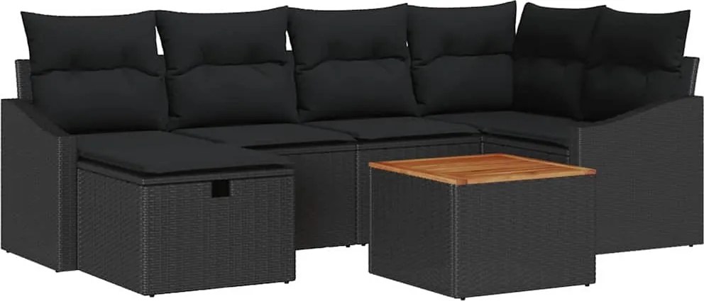 vidaXL Set de canapele pentru grădină cu pernă 7 pcs Negru Rattan poli