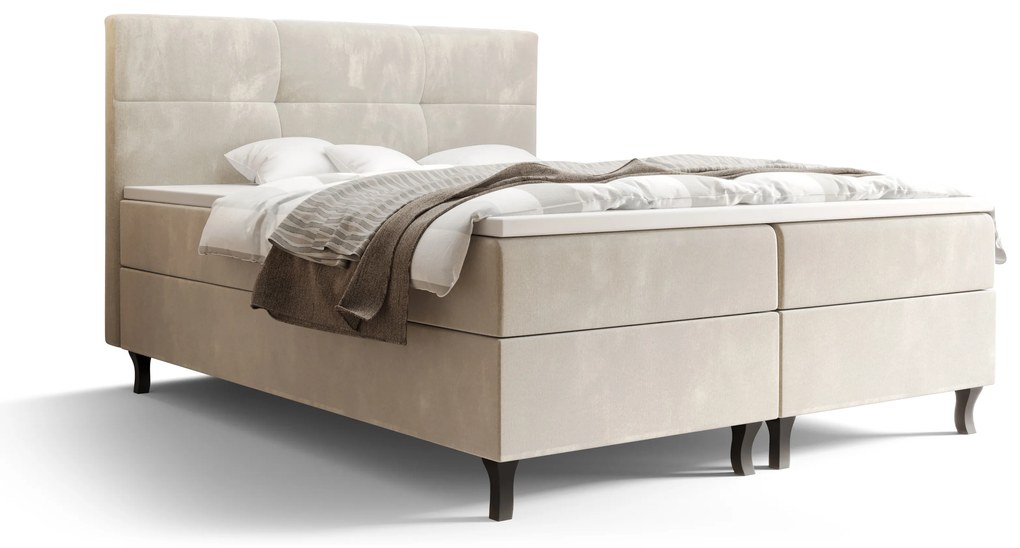 Pat matrimonial Boxspring 140 cm Lumba (bej) ( cu saltea și sp. depozitare). 1046676