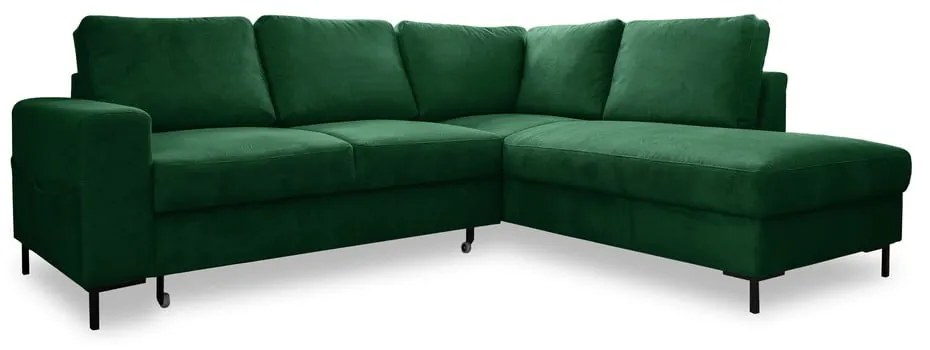 Colțar verde închis extensibil cu tapițerie din catifea reiată (cu colț pe partea dreaptă) Lofty Lilly – Miuform