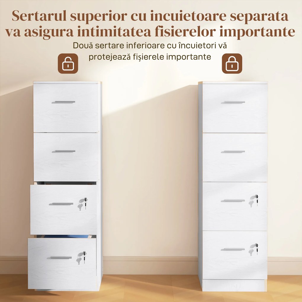 HOMCOM Sertar 4 Încuietoare A4 Alb | Aosom Romania