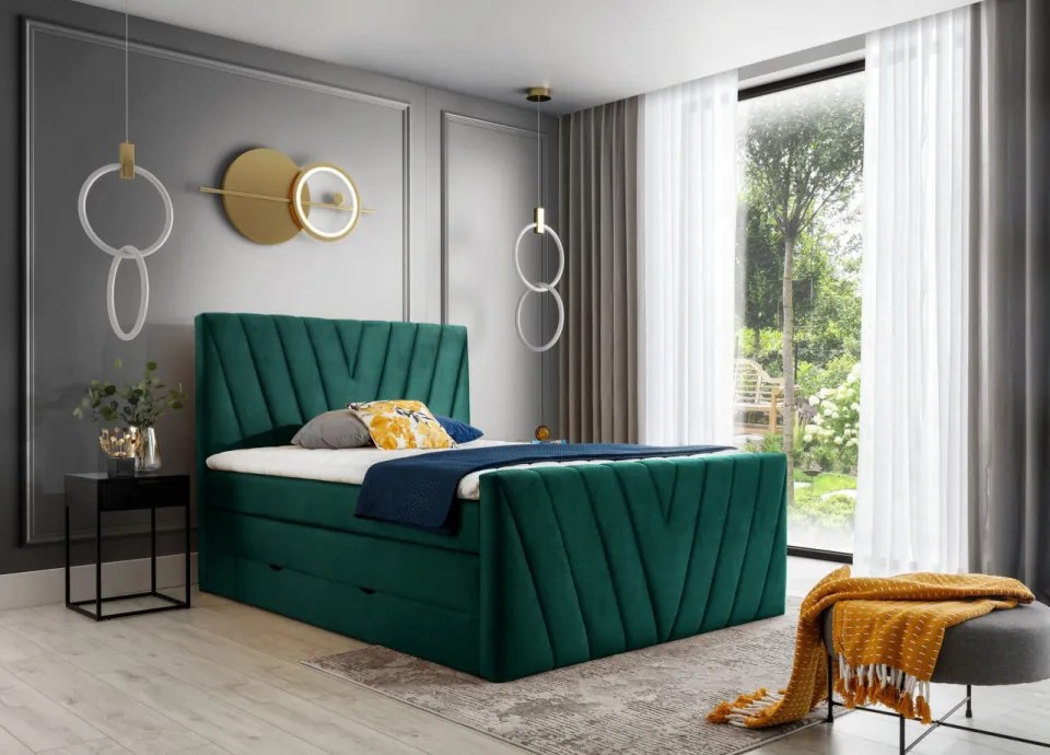 Pat tapitat, boxspring, cu spatiu pentru depozitare, 140x200 cm, Candice 3, Eltap (Culoare: Albastru marin - Nube 40)