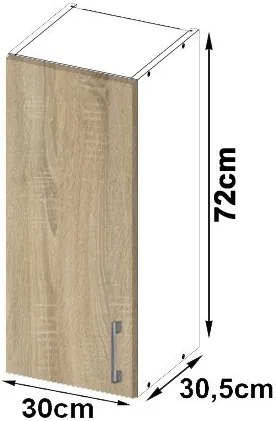 Dulap superior de bucătărie Lula W30 H720 (alb + stejar sonoma). 1069039