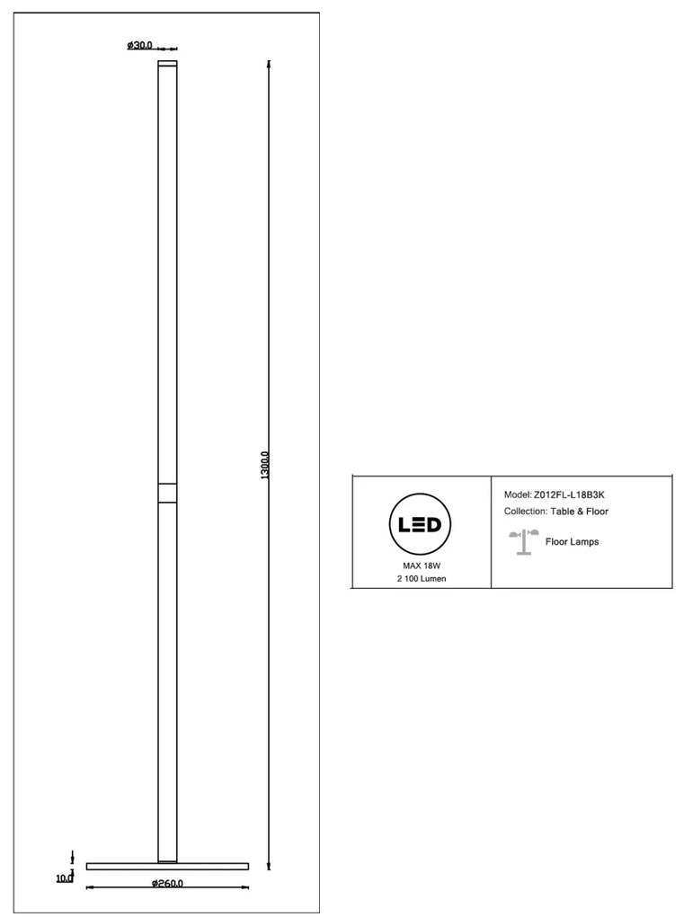 Lampadar, Lampa de podea LED design modern Ray negru