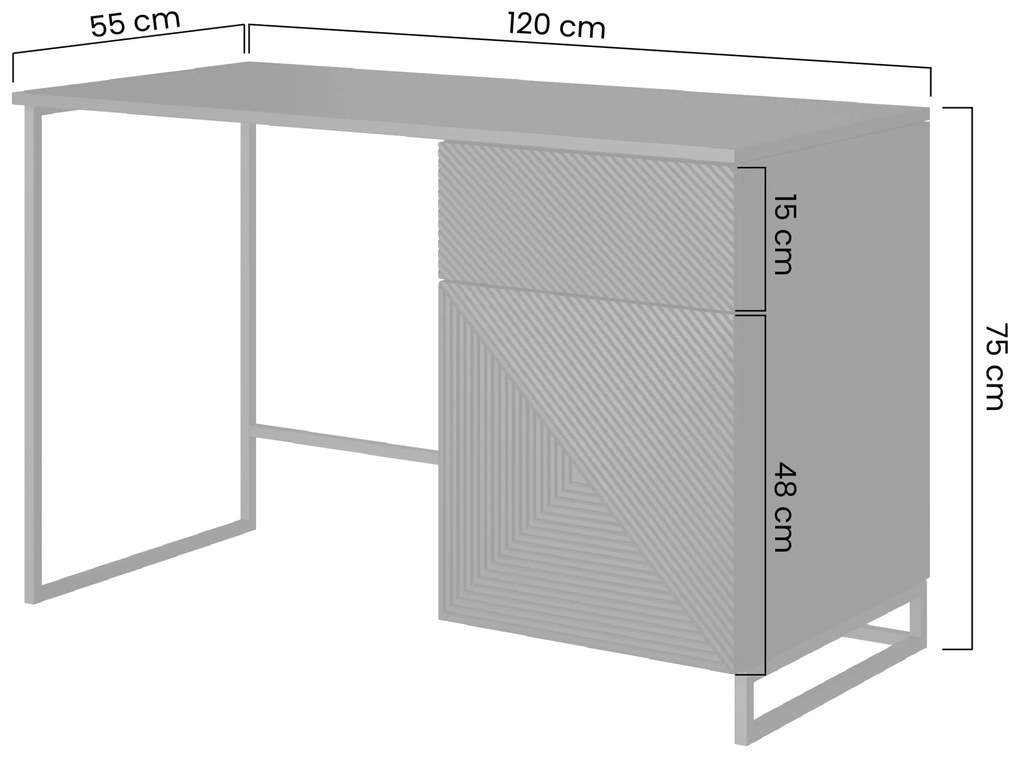 Birou de scris Asha 120 cm cu sertar - alb mat / cadru negru