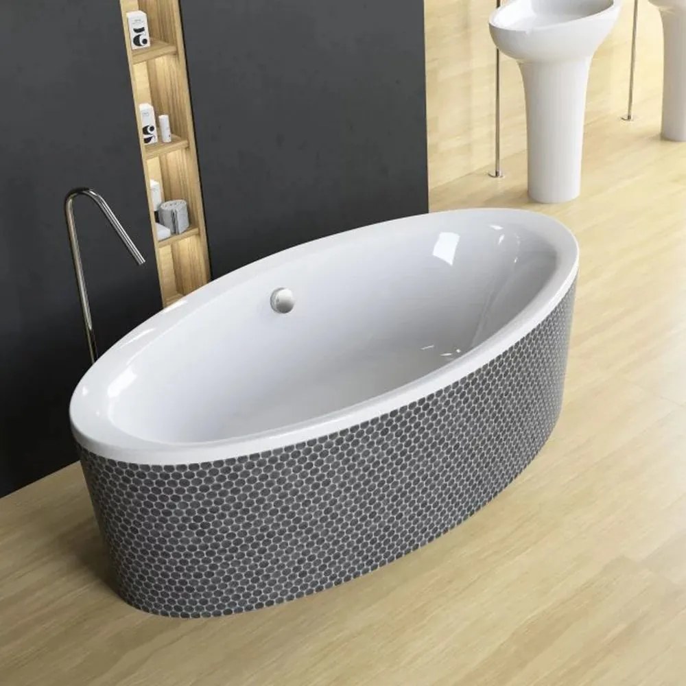 Cada ovala Radaway Mesara acril 190x96 cm alb lucios incastrabila sau cu masca
