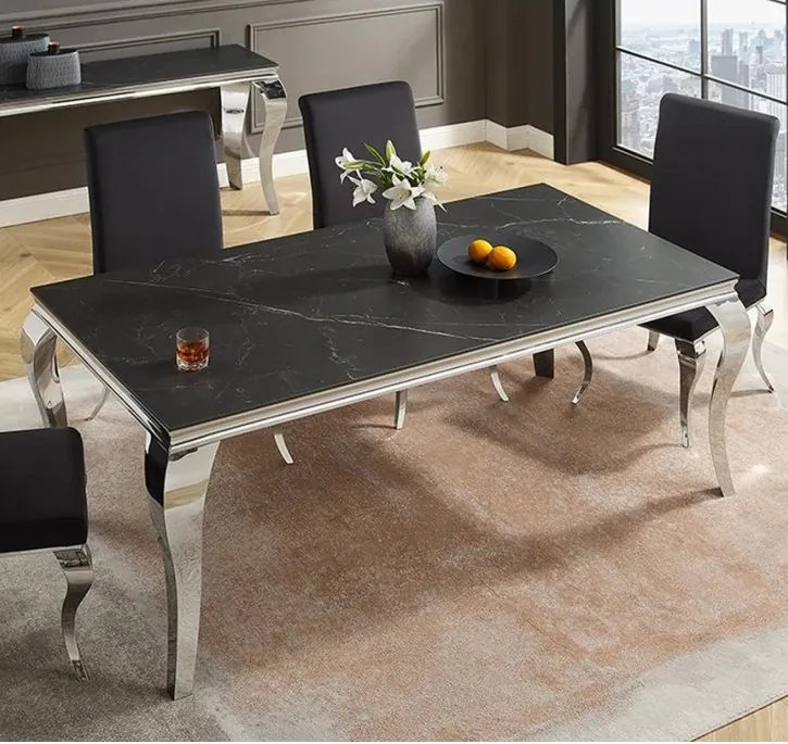 Masa eleganta cu picioare curbate Modern Barock argintiu/ negru