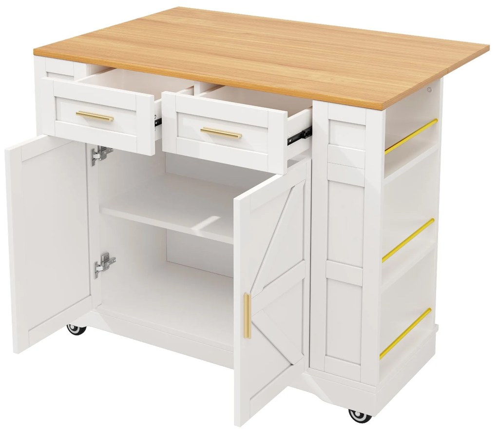 Insulă de bucătărie modernă cu blat reglabil,Alb | Aosom Romania