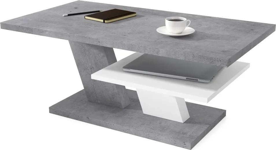 CLIFF MAT beton + alb mat, masuta de cafea