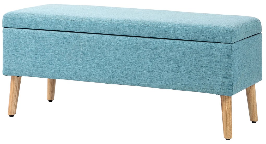 HOMCOM Bancă cu spațiu de depozitare, până la 220 kg, aspect din in, 110x39x45cm, Albastru | Aosom Romania