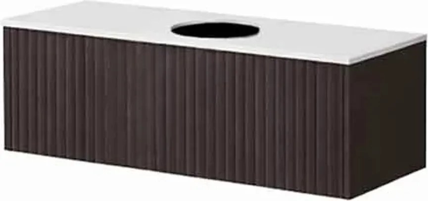 Set dulap baza suspendat KolpaSan Orphia riflat 1 sertar 80 cm finisaj grafit negru cu blat Kerrock