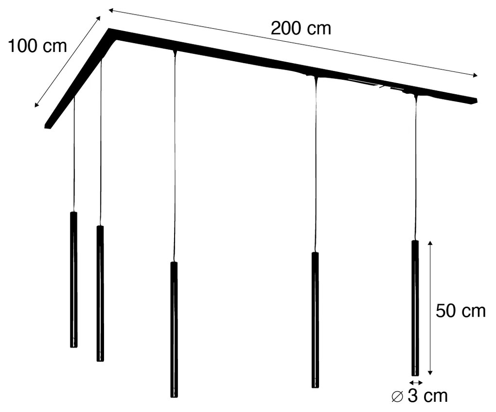 Sistem de iluminat cu șină modern cu 5 lumini suspendate negre monofazate - Iconic Frini