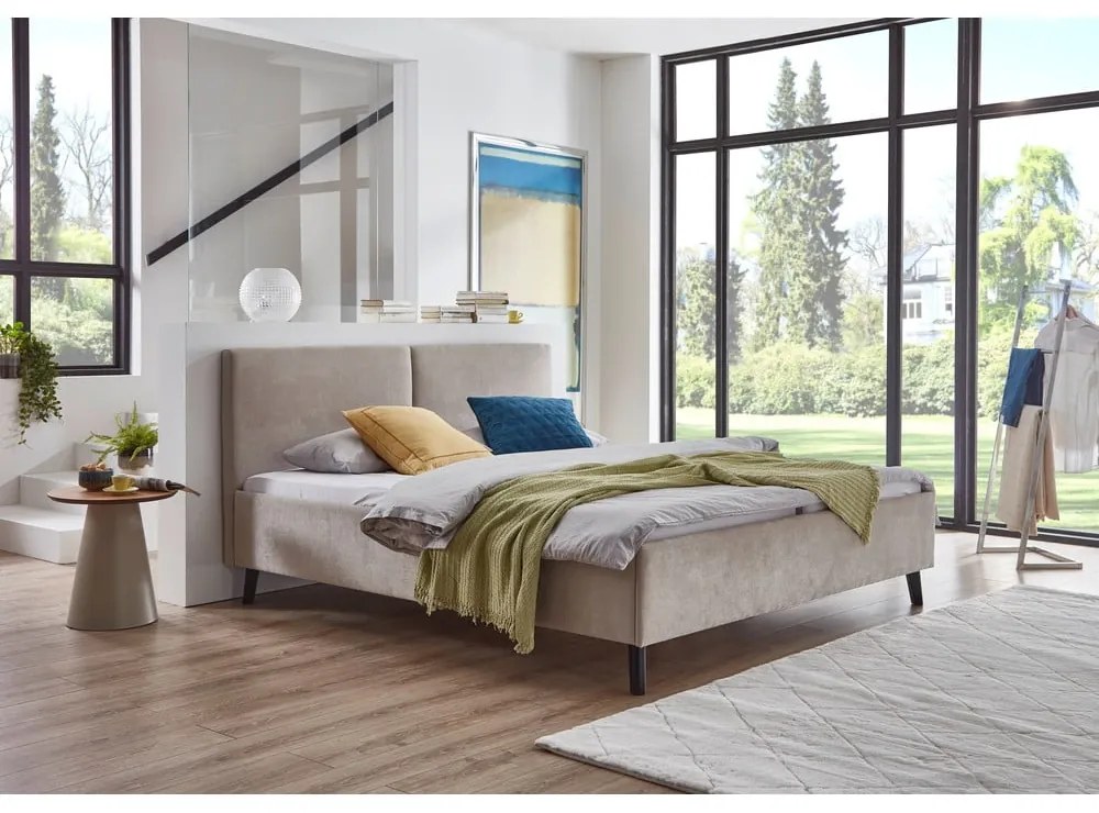 Pat matrimonial bej tapițat cu somieră 180x200 cm Piano – Meise Möbel