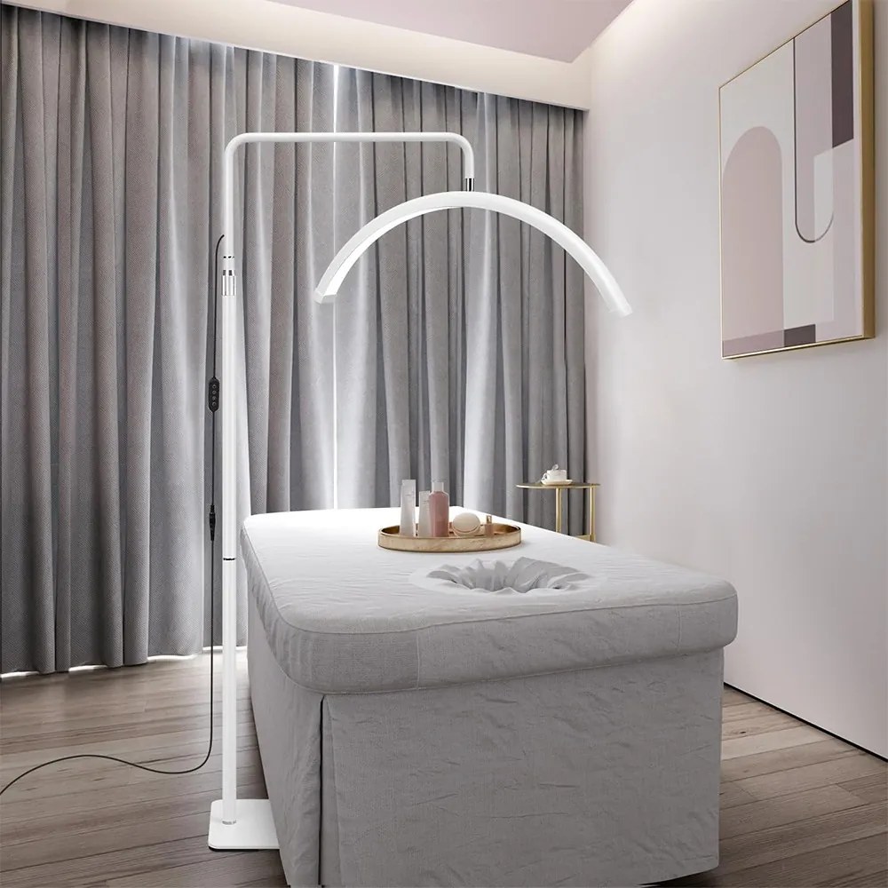 Lampă de podea cosmetică Moon, în formă de semilună, albă