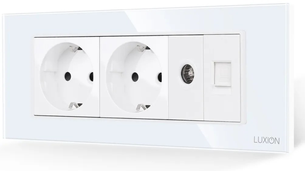Priza Dubla Schuko + TV + Internet cu Rama din Sticla LUXION, Standard Italian, 6M