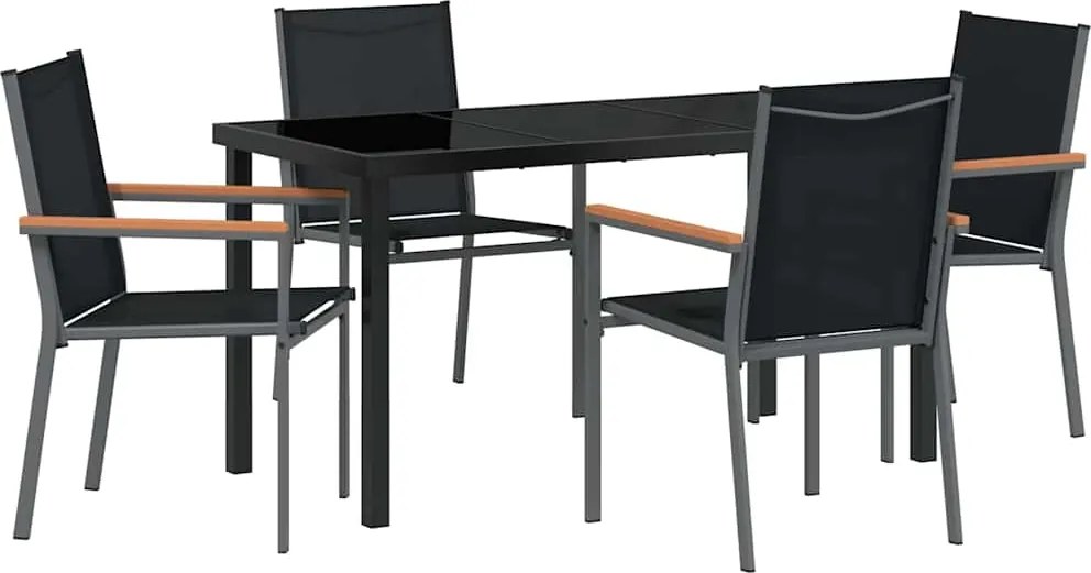 vidaXL Set de masă pentru grădină 5 pcs Negru Oțel acoperit cu pulbere