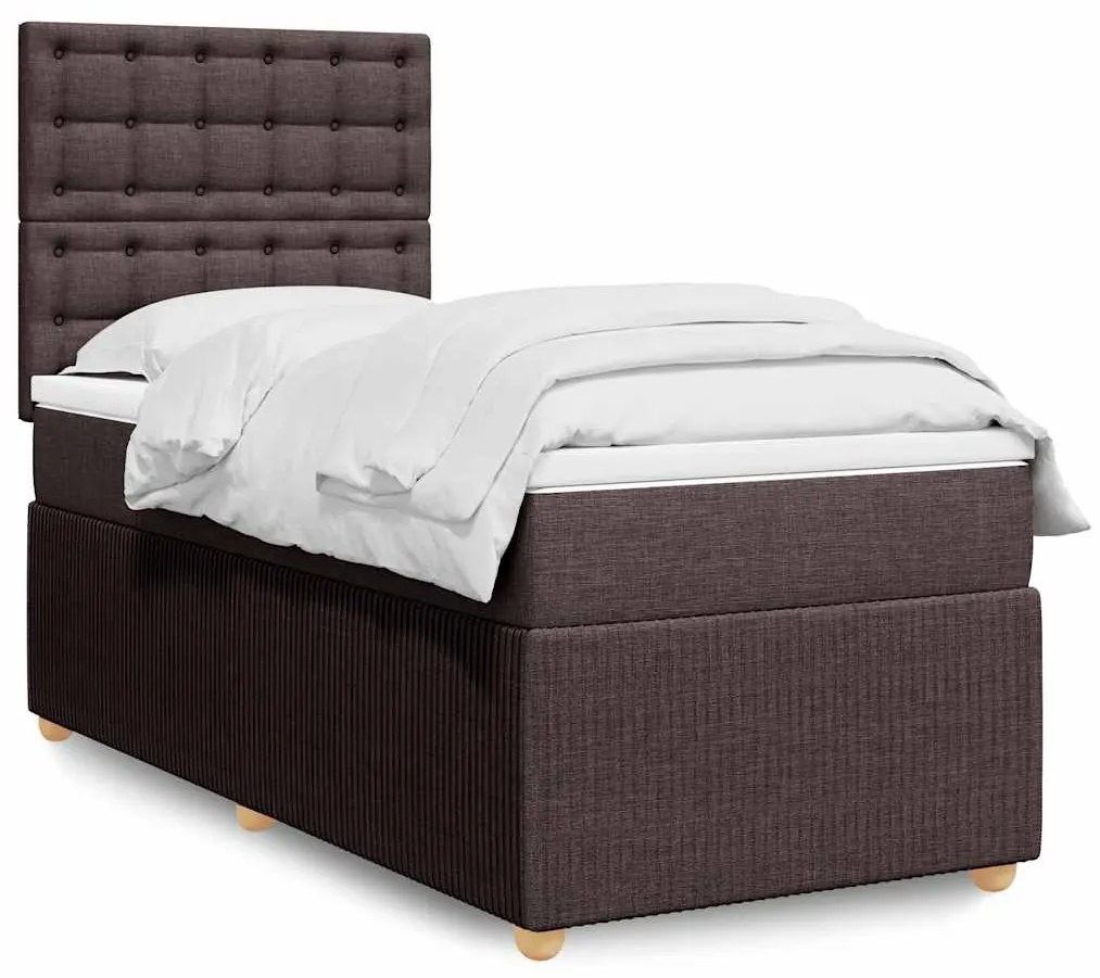 vidaXL Pat box spring cu saltea, maro închis, 90x200 cm, textil