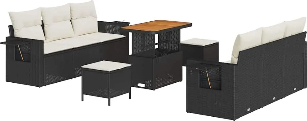 vidaXL Set de canapele pentru grădină cu pernă 9 pcs Negru poliratan