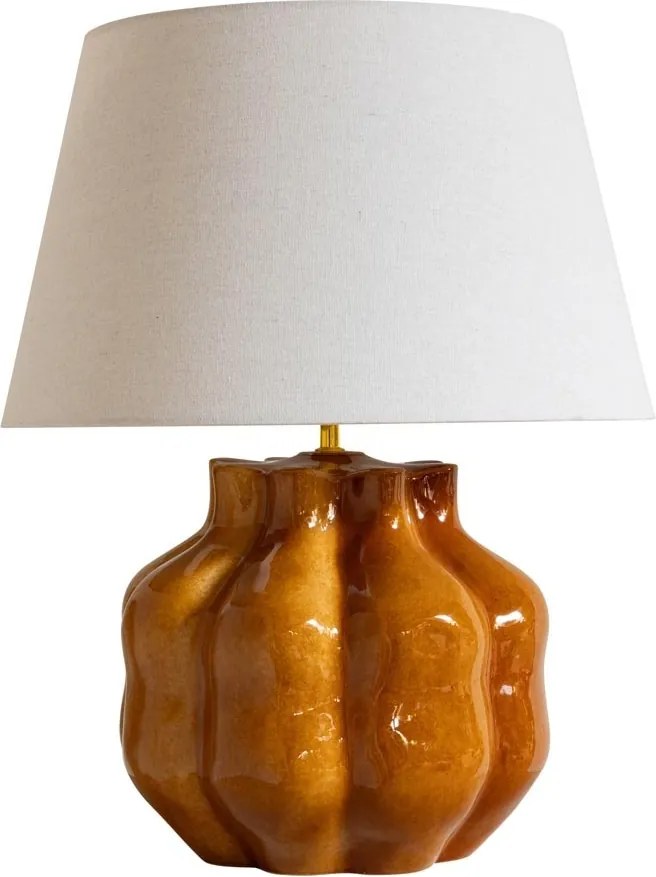 Lampa de masa, din ceramica, portocalie, cu abajur din in si bumbac natural, Fleury