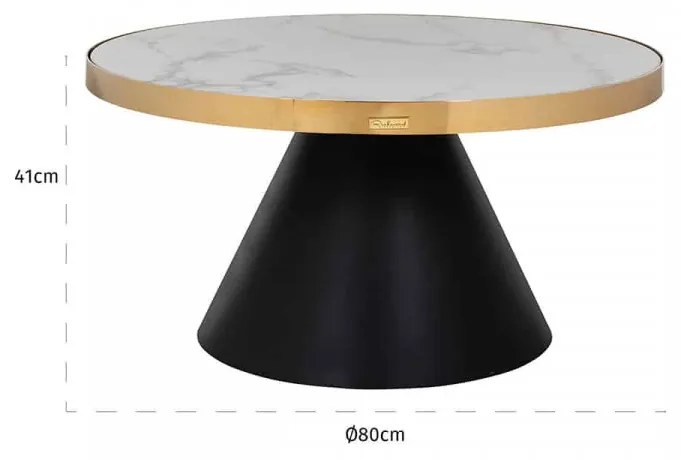 Masuta de cafea rotunda din marmură si otel Odin 41x80x80 cm alb/negru