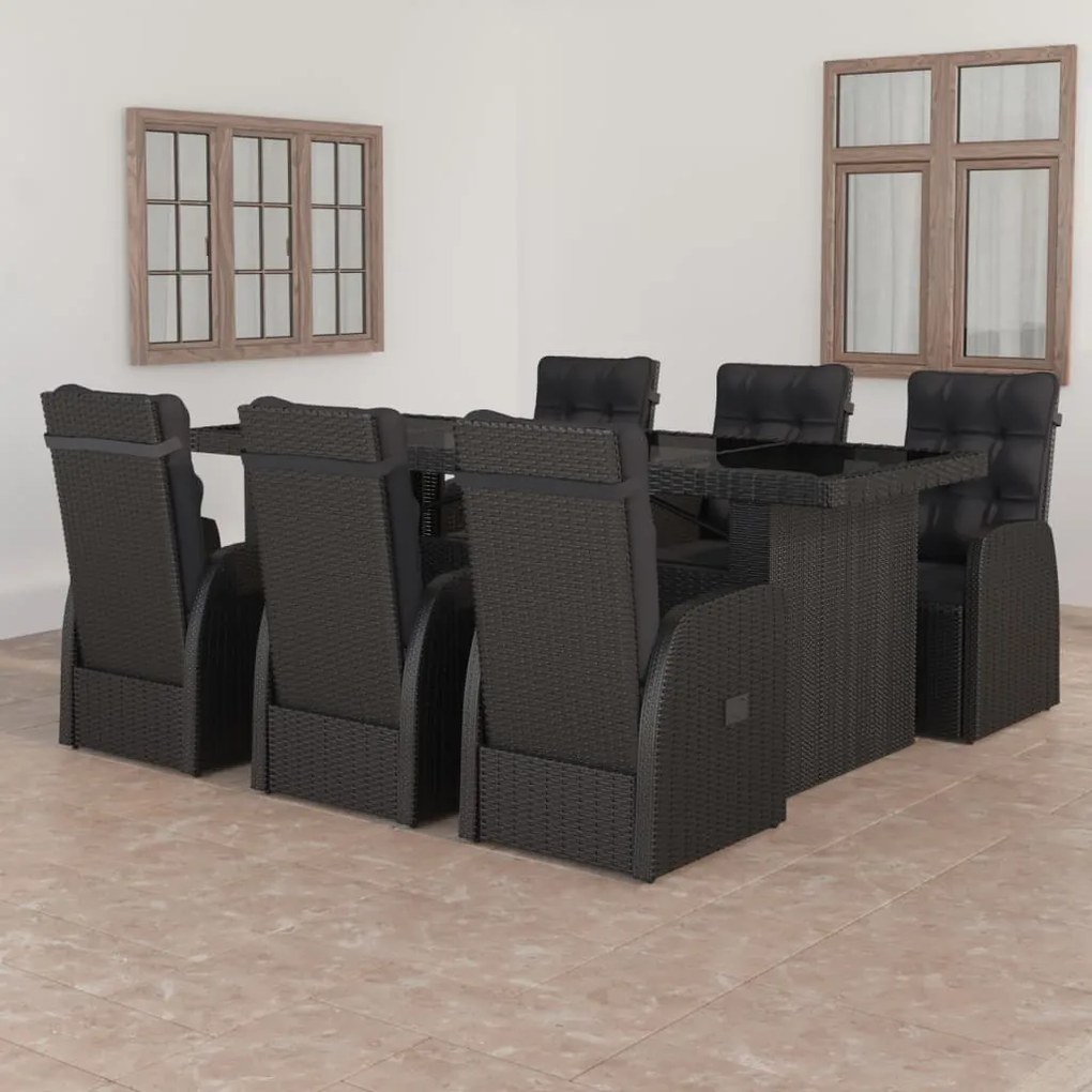 3059347 vidaXL Set mobilier de exterior cu perne, 7 piese, negru, poliratan