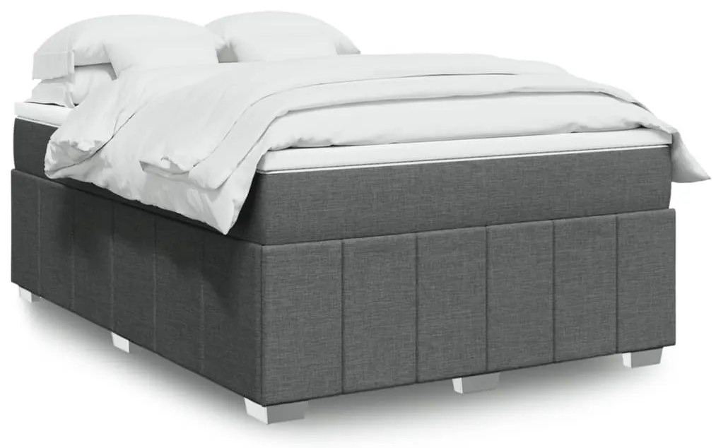 vidaXL Pat box spring cu saltea, gri închis, 140x190 cm, textil