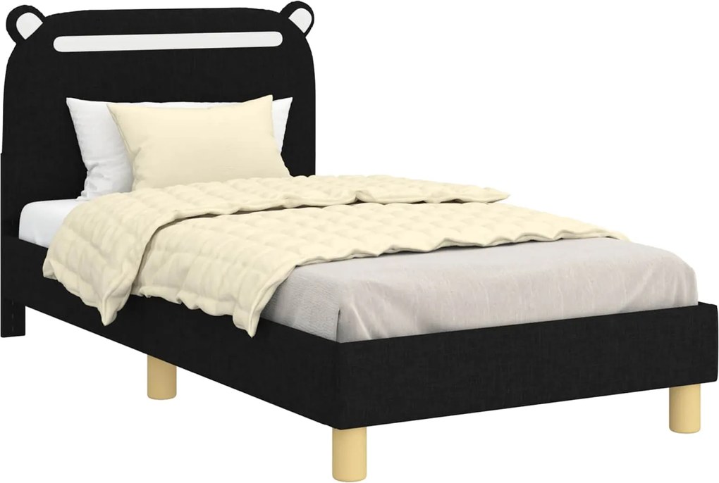 vidaXL Cadru de pat pentru copii cu spătar Negru 80 x 160 cm țesătură