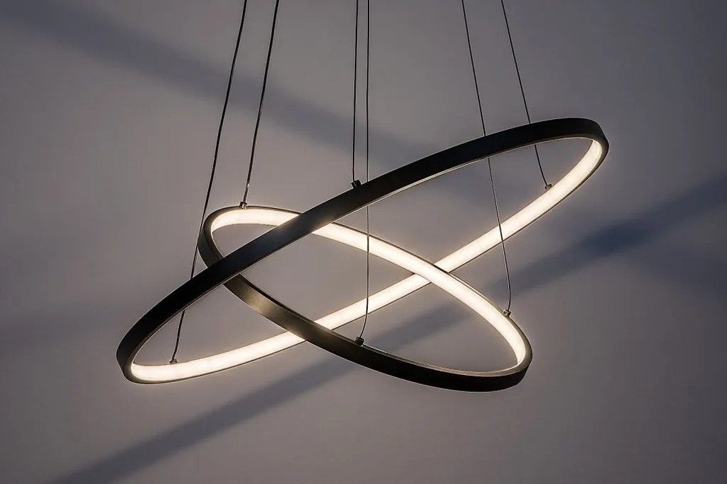 Lustra LED cu telecomanda cu 2 inele metal negru Beliza