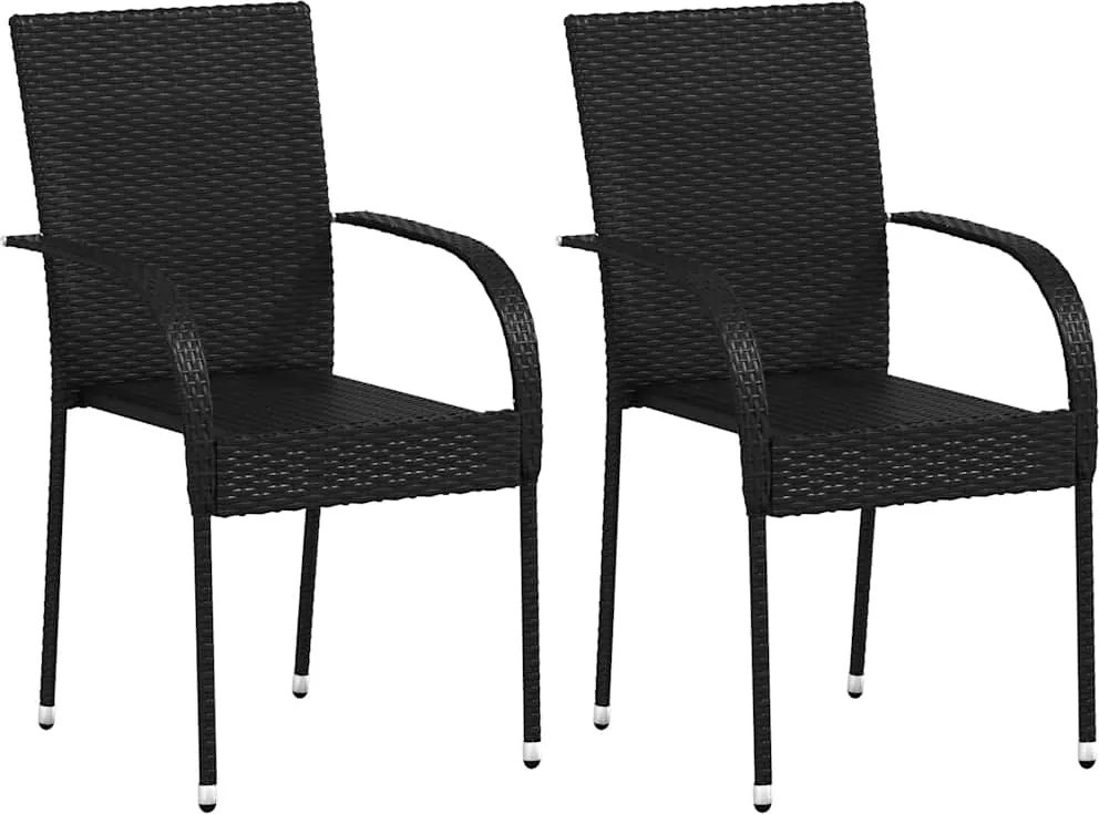 vidaXL Scaune de exterior, stivuibile, 2 buc., poliratan, negru