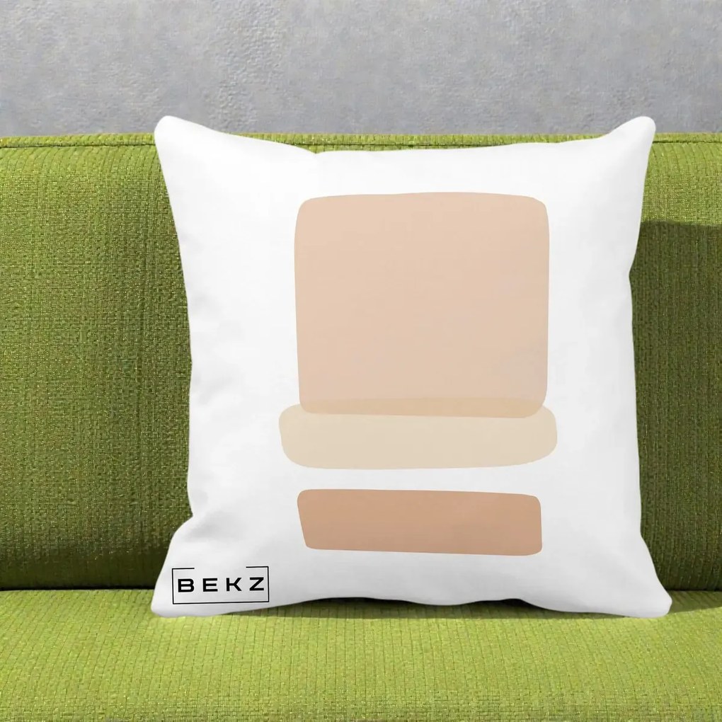 Perna Decorativa Abstract Forme Bej Poudre, 40x40 cm, Alba Mata, Husa Detasabila, Perna Inclusa, BEKZ®