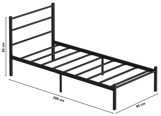 Pat metalic FERON 90x200 cm, negru, capacitate de încărcare 120 kg