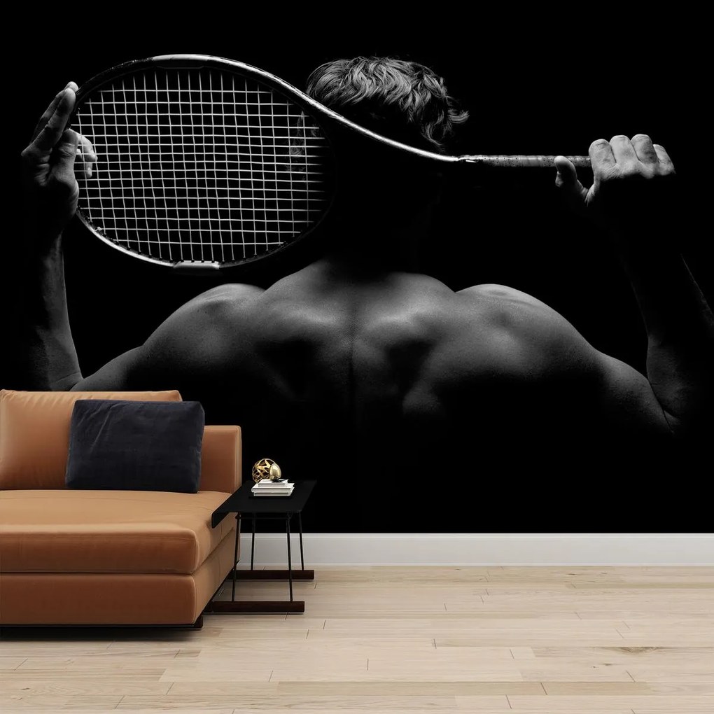 Fototapet - Jucătoare de tenis nud, alb-negru (147x102 cm)